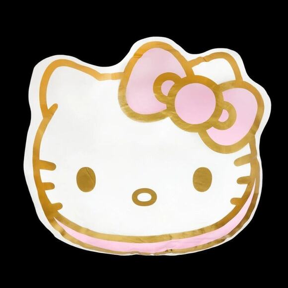 Hello Kitty Cafe Throw Pillow Sanrio Sugar Cookie Face Metallic Gold Pink NEW - Picture 2 of 8